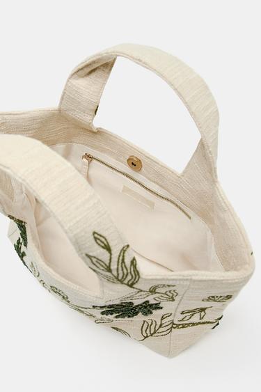 EMBROIDERED FABRIC TOTE BAG - Ecru by Zara - Image 4