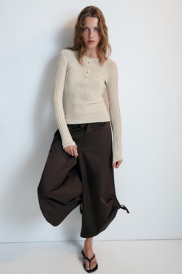 RUSTIC BUTTON-UP T-SHIRT - Ecru by Zara