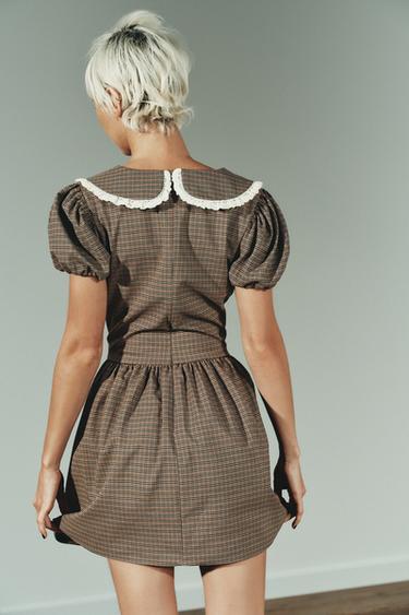 ROBE À CARREAUX COL CLAUDINE - Kaki de Zara - Image 4