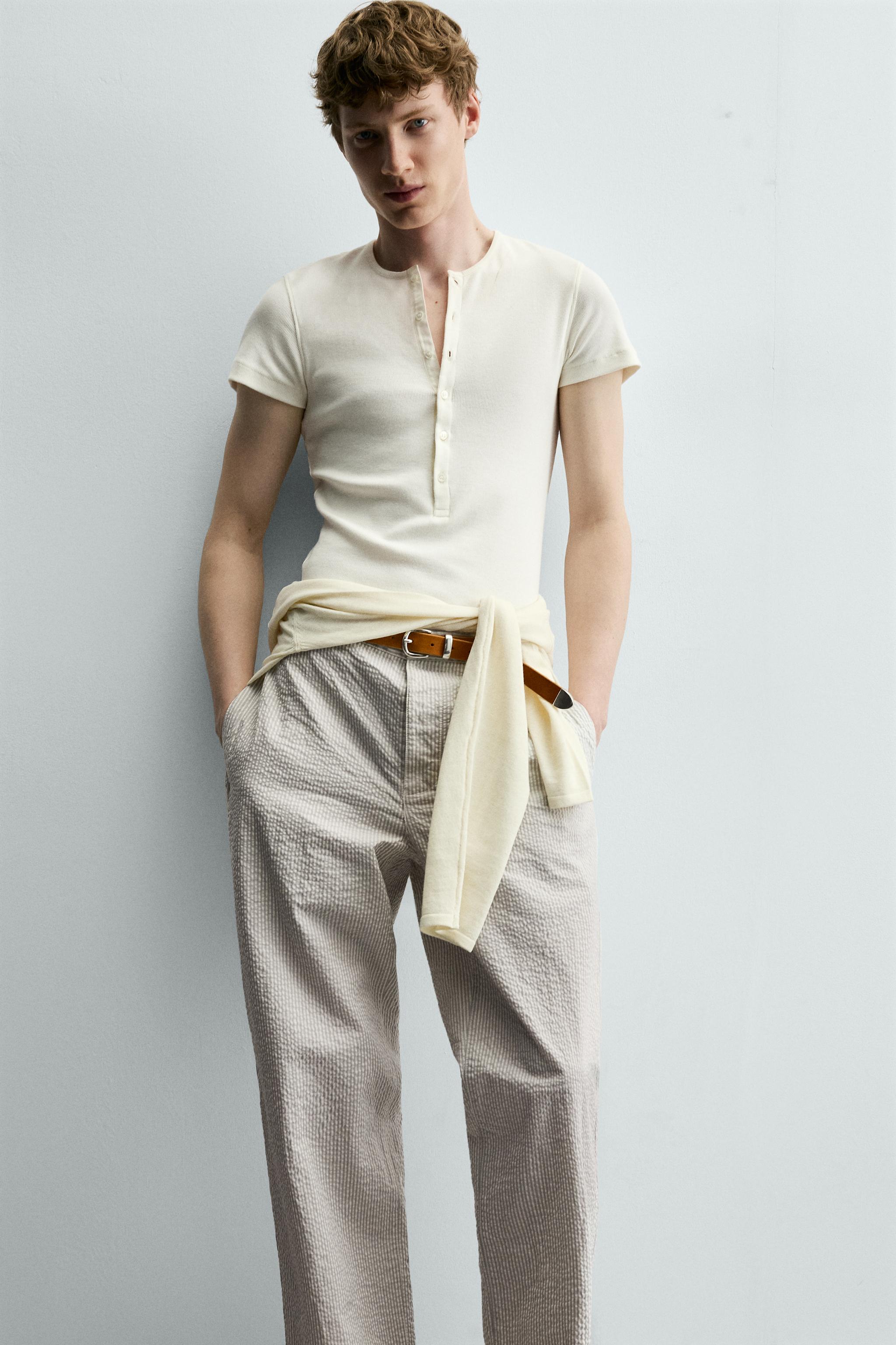 PANTALON STRAIGHT FIT EN SEERSUCKER