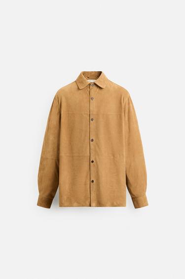 REGULAR FIT SUEDE LEATHER SHIRT - Brown by Zara - Image 7
