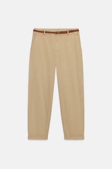 PANTALÓN CHINO CINTURÓN TRENZADO<br/>25,95 EUR - Camel claro de Zara