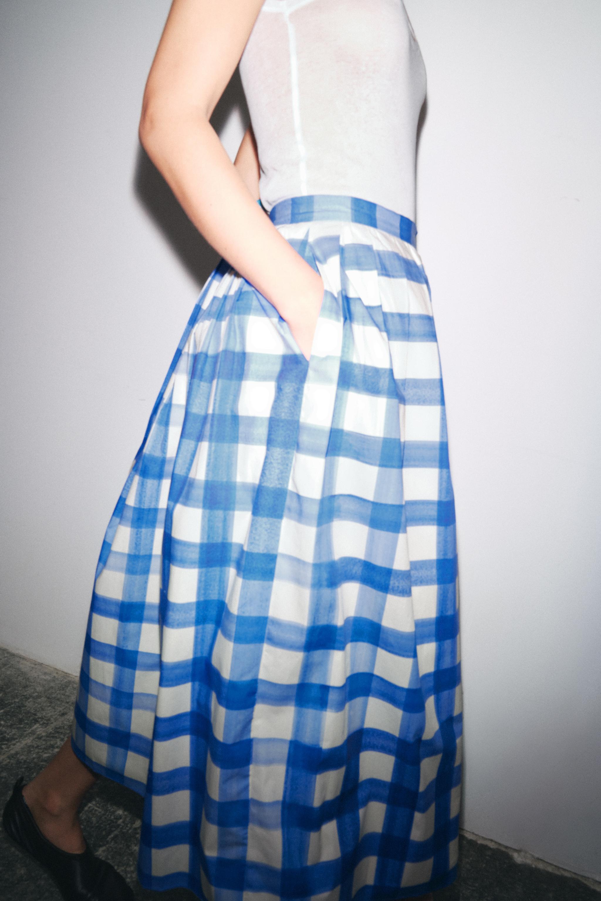 CHECK MIDI SKIRT ZW COLLECTION - Blue/White | ZARA Spain