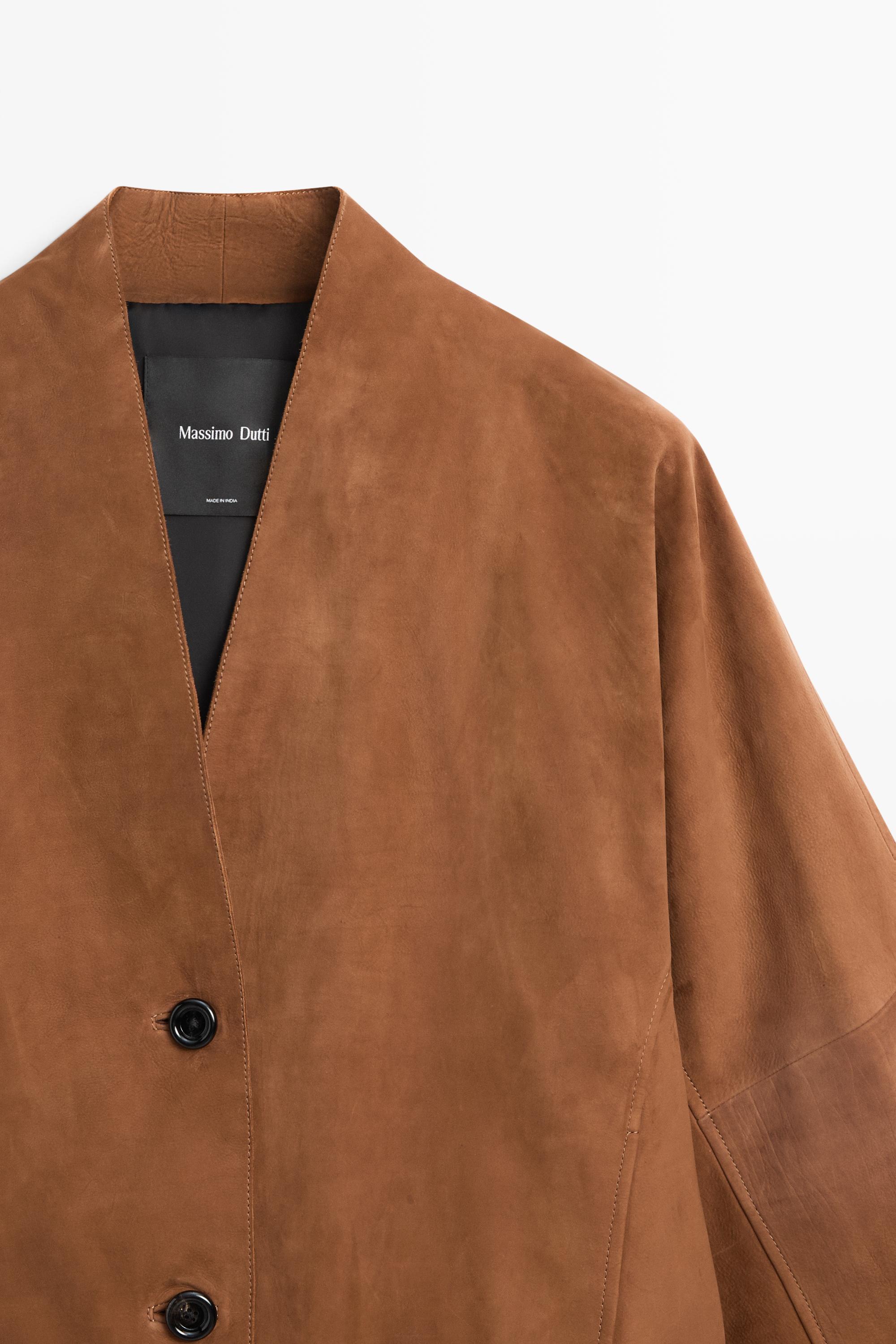 Veste col en V cuir effet daim