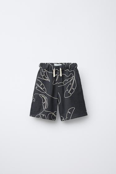 Zara TEXTURED EMBROIDERED SHORTS - Navy blue - Image 0