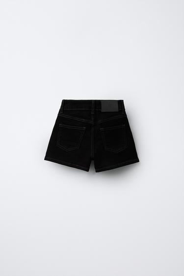 TOPSTITCHED DENIM SHORTS — Black 2