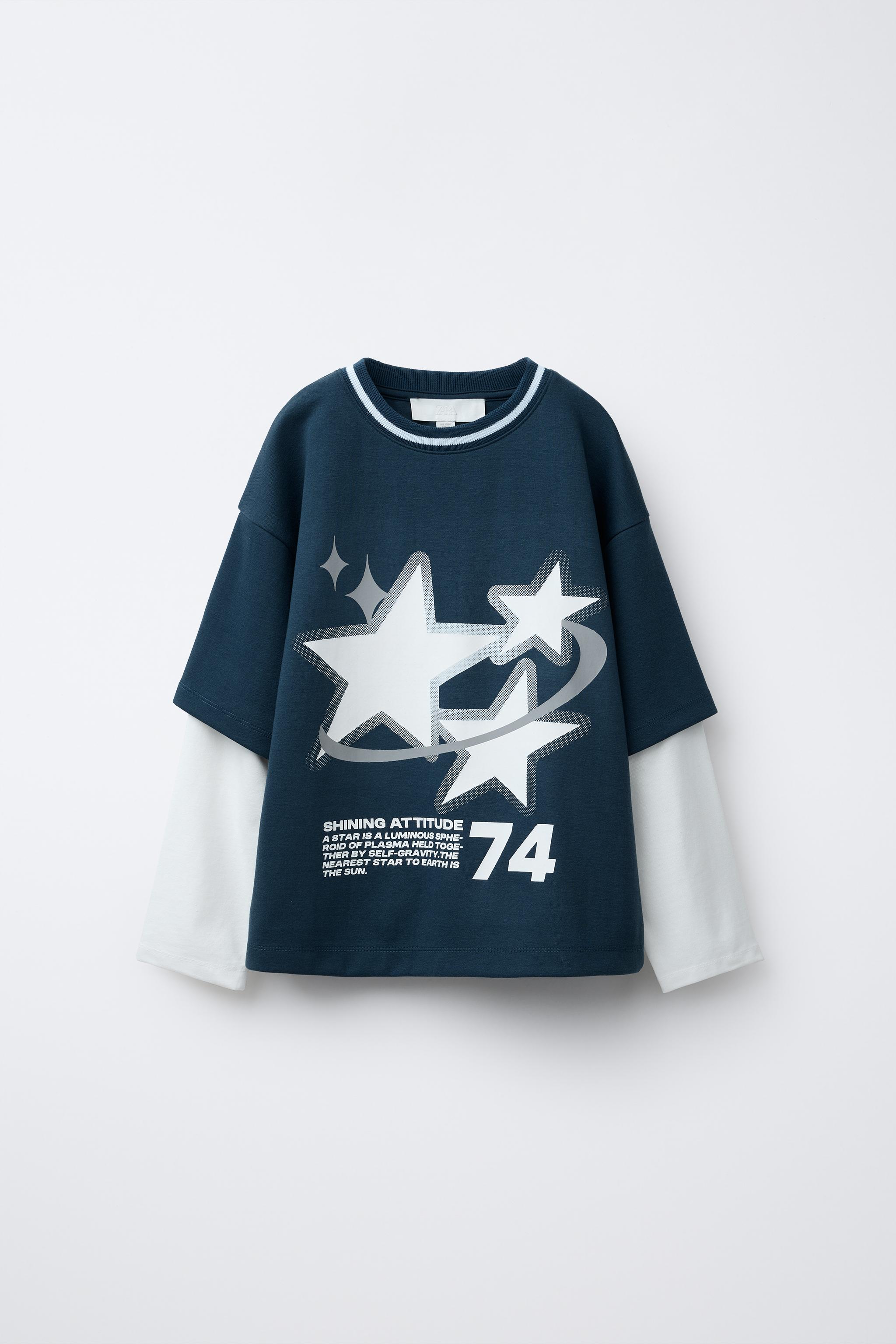 DOUBLE SLEEVE PRINTED SWEATSHIRT - Blue | ZARA United States