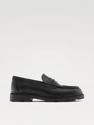 Zara Leather track-sole loafers with penny strap - Black