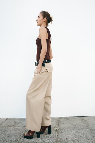 PANTALON COUPE CAROTTE AVEC CEINTURE - Sable de Zara - Image 3
