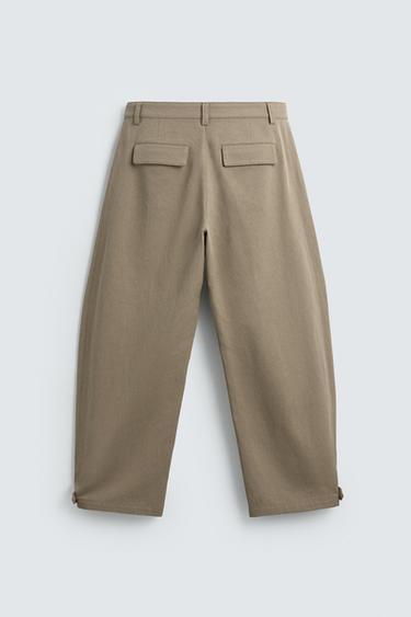 PANTALON COUPE DÉCONTRACTÉE À BAS AJUSTABLE - Marron clair de Zara - Image 8