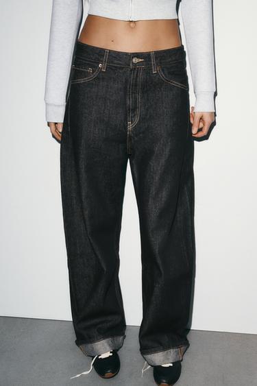 JEANS TRF BAGGY FOLDED TIRO MEDIO - Índigo escuro de Zara