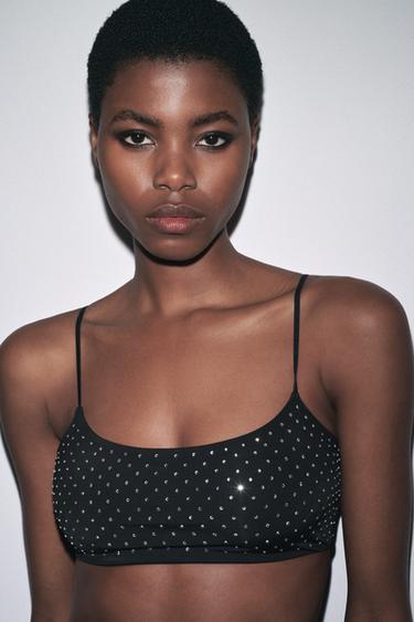 Zara SHIMMER CROPPED TOP - Black