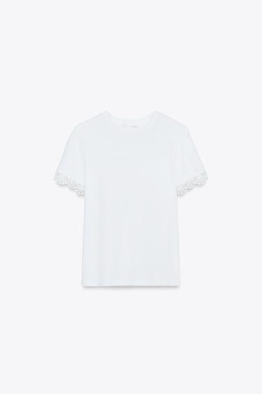 LACE SLEEVE T-SHIRT - White by Zara