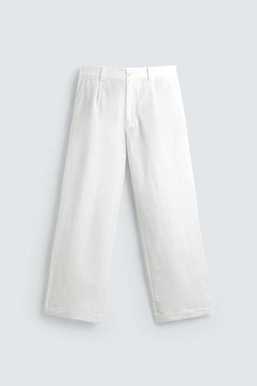 WIDE-LEG PLEATED TROUSERS - White by Zara