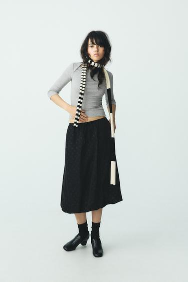 Zara 波點印花中長氣球裙 - 黑色