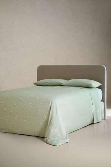 DRAP DE DESSUS SATIN FLEURS SAUVAGES - Vert de Zara - Image 1