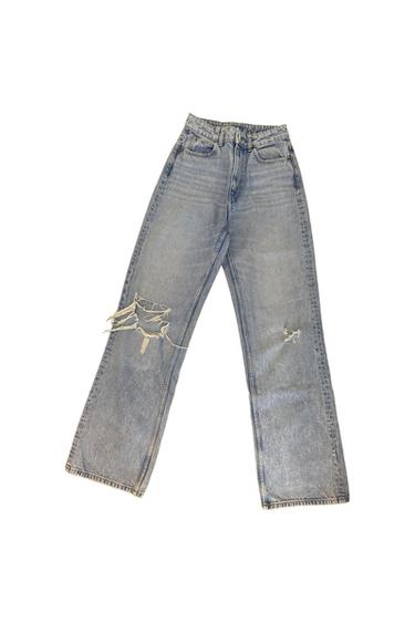 JEANS ZARA WIDE LEG AZUL CLARO CON ROTURAS