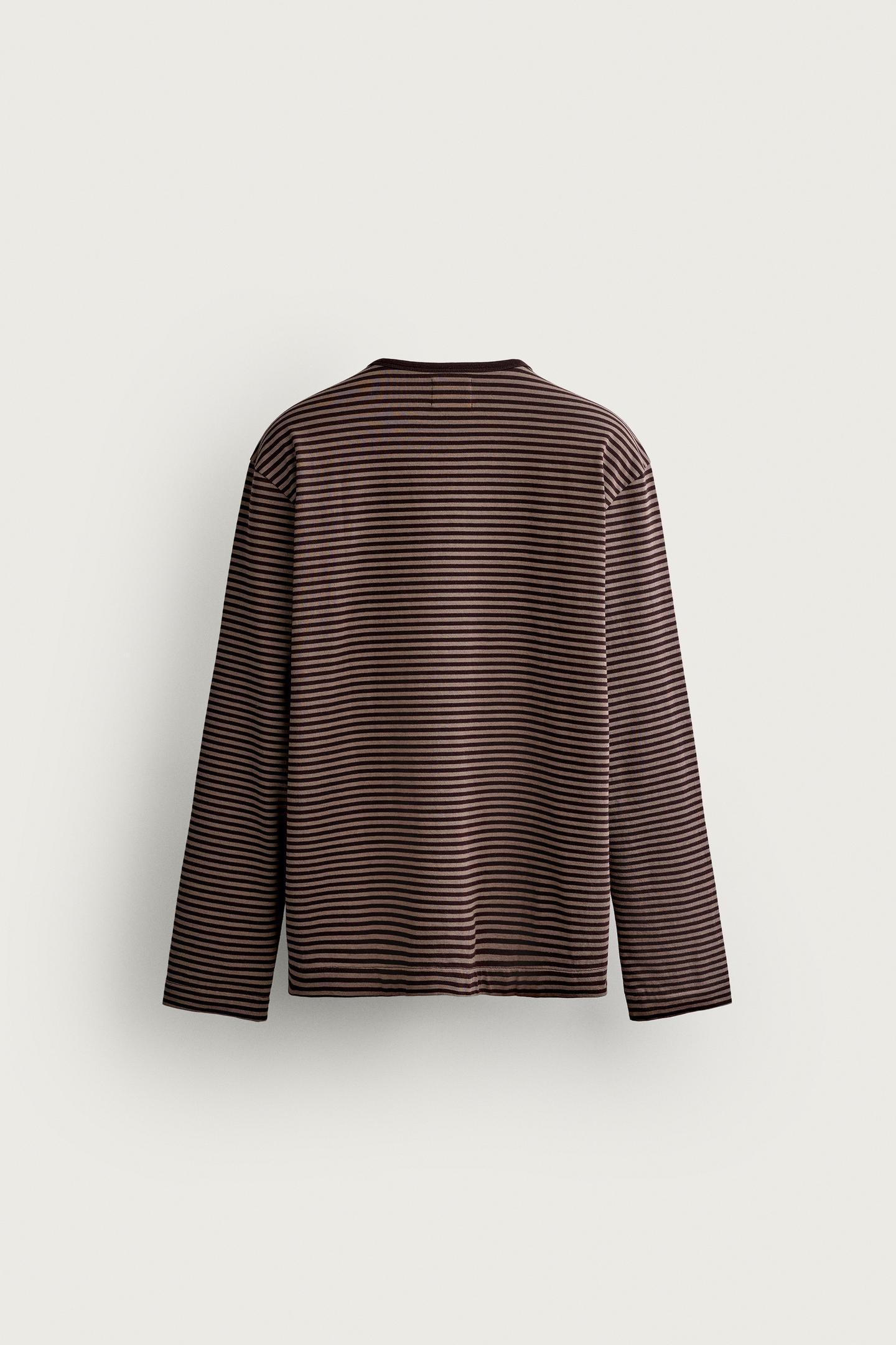 Мужская футболка Zara Supima® Striped Jacquard, цвет: Коричневый — фото 8