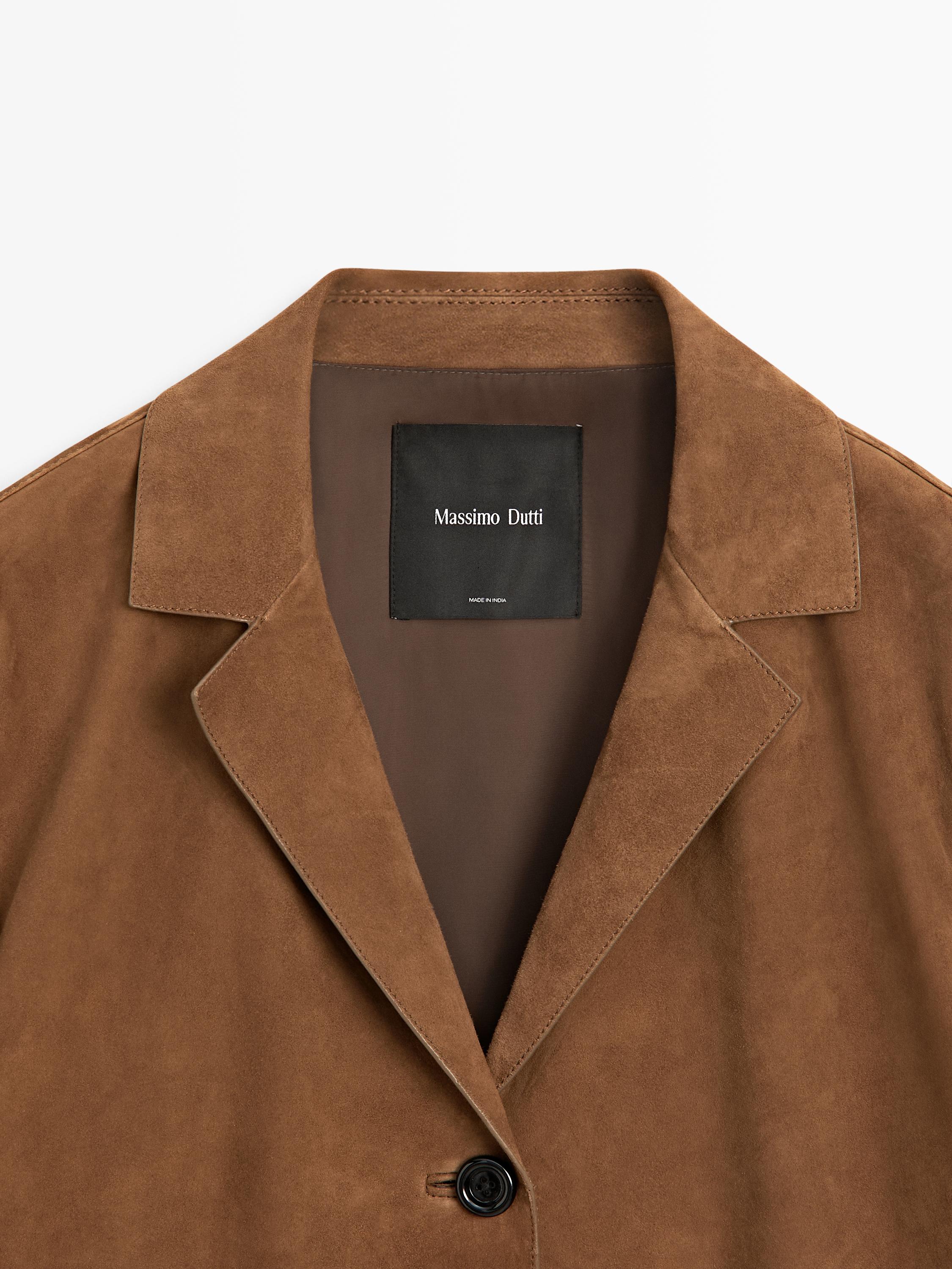 Blazer col à revers 100% cuir finition daim