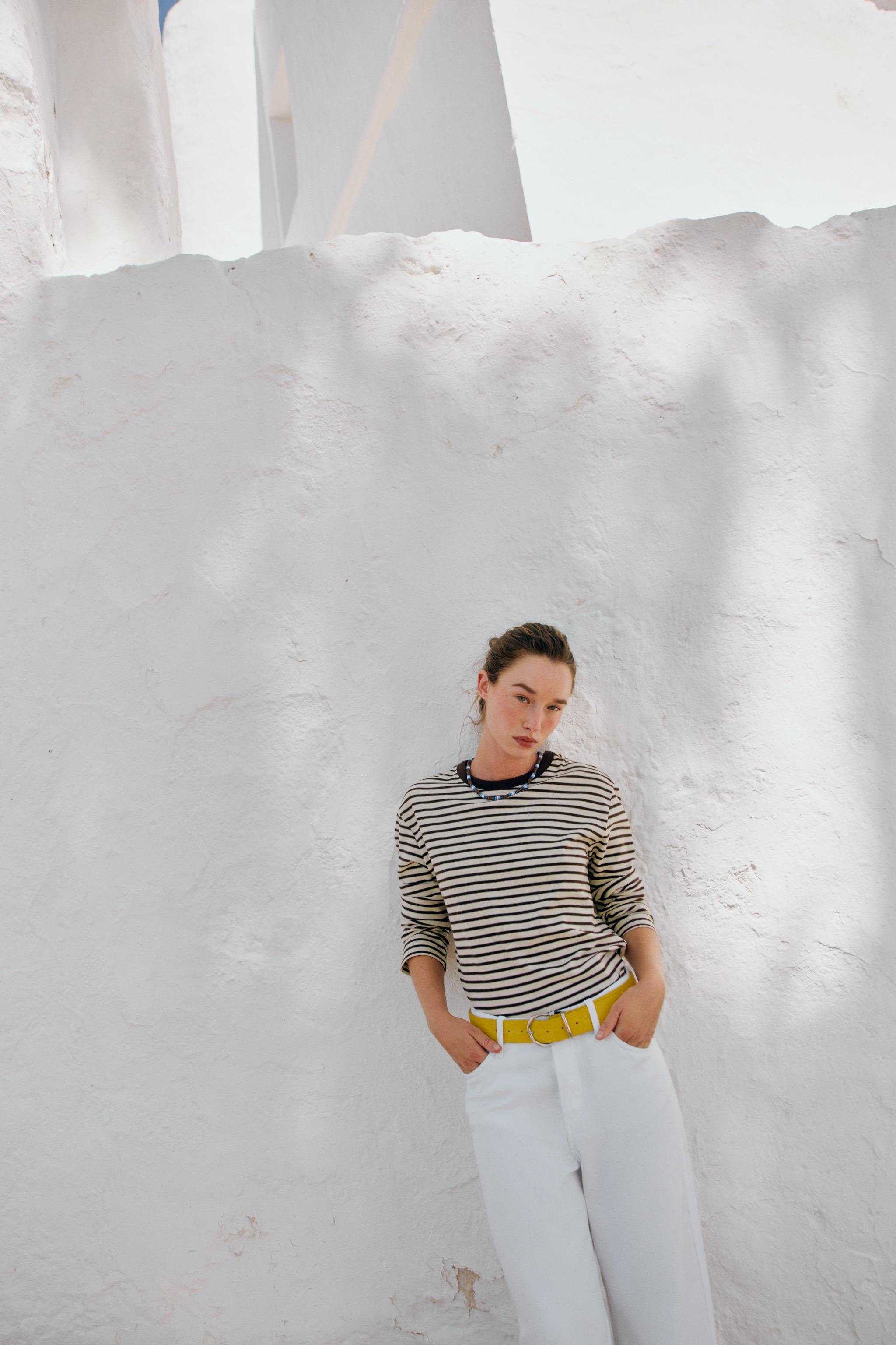 Женские футболки Zara STRIPED LONG SLEEVE T-SHIRT — фото 3