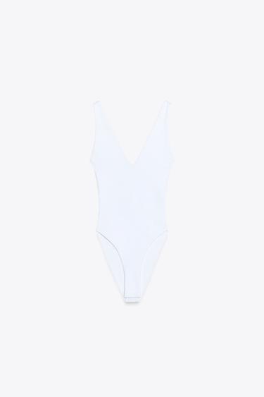 V-NECK BODYSUIT - White by Zara - Image 3