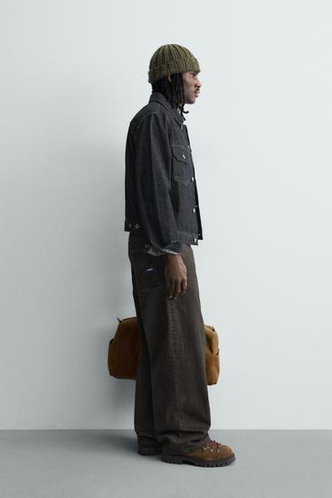 PANTALON RELAXED FIT RAYURES FLOQUÉES - Vert billard de Zara - Image 3