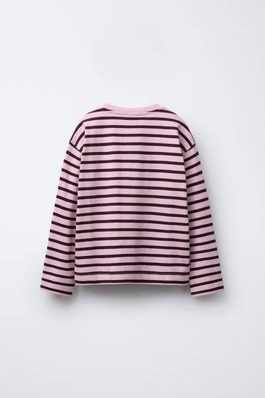 STRIPED T-SHIRT WITH HEART PATCH - Pink by Zara - Image 1