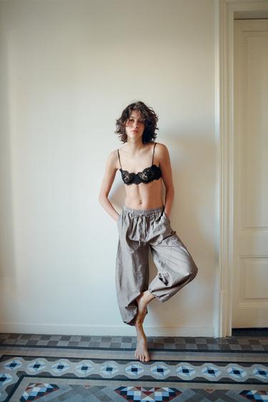 PANTALÓN RAYAS BOMBACHO CINTURÓN - Gris de Zara
