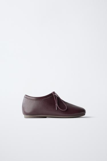 Zara TIMELESS - LEATHER DERBY SHOES - Burgundy Red
