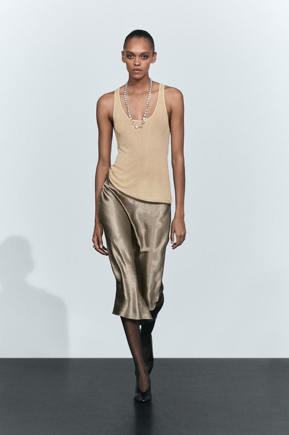 Zara Satin A-line midi skirt - 211 - Image 0