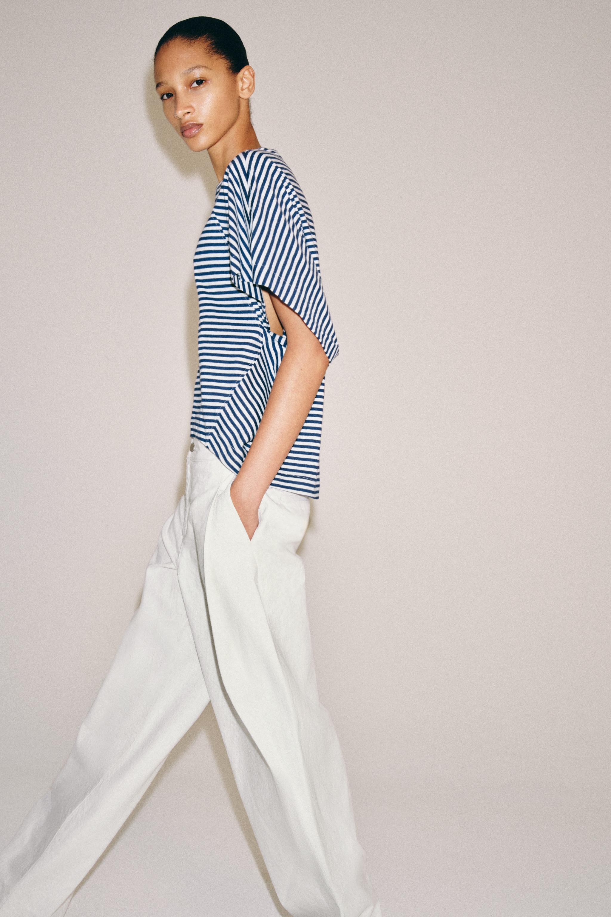 Женские футболки Zara STRIPED OVERSIZED T-SHIRT — фото 4