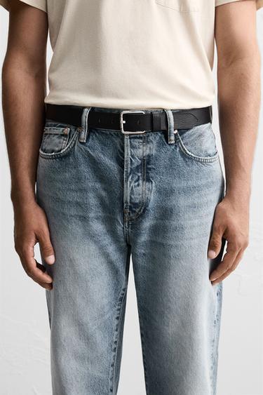 TOPSTITCHED LEATHER BELT - Black by Zara