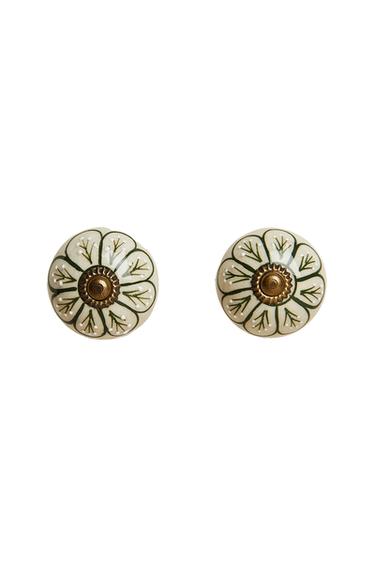 PACK OF CERAMIC FLOWER DOOR KNOBS (PACK OF 2) - Green by Zara