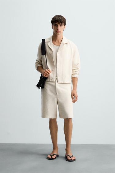 Zara TEXTURED OVERSHIRT - Beige - Image 0