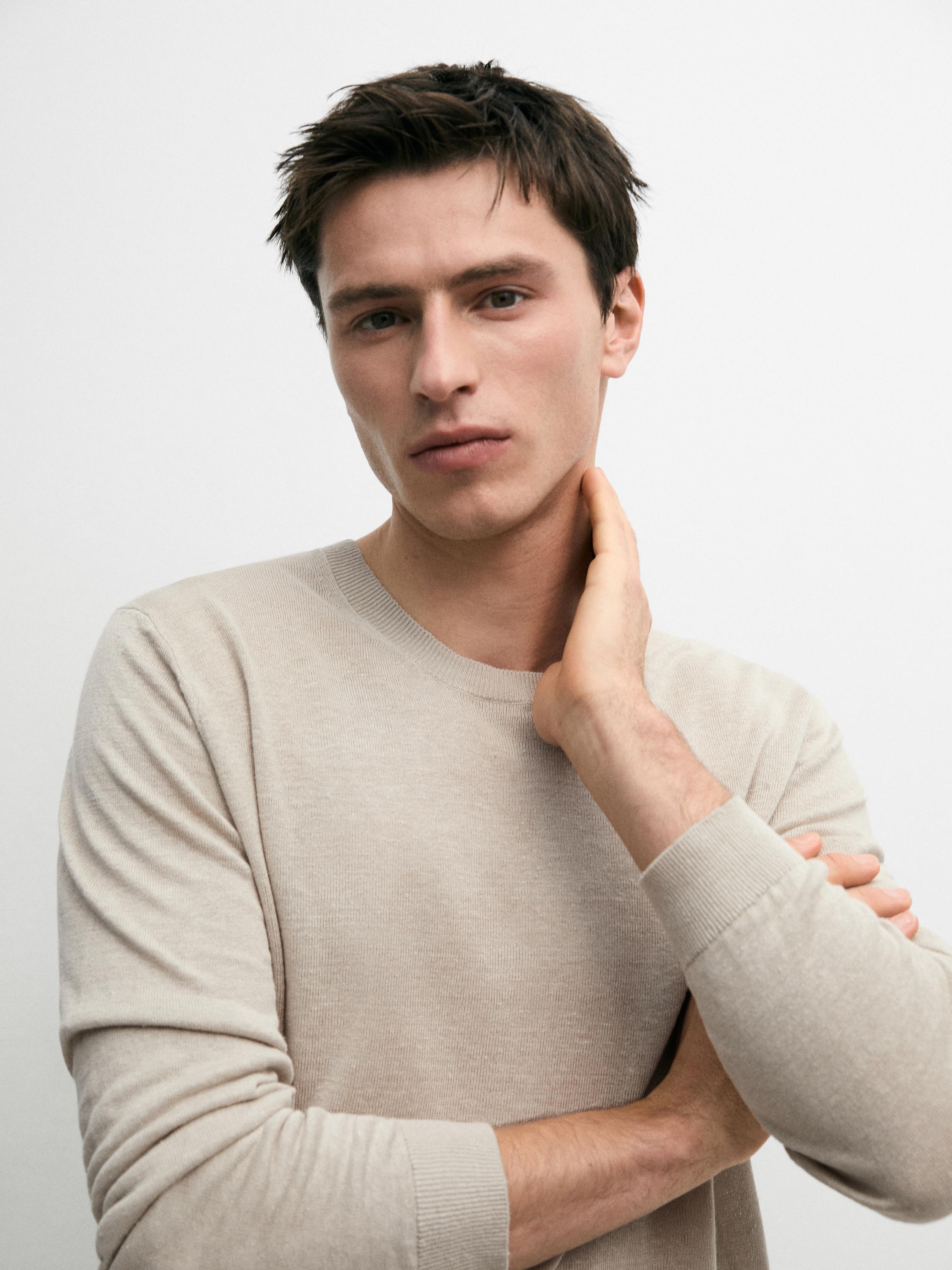100% linen knit crew neck sweater