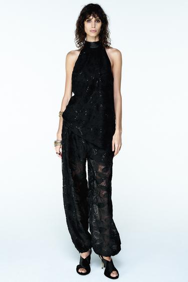 SEQUINNED BALLOON TROUSERS - Black by Zara - Image 0