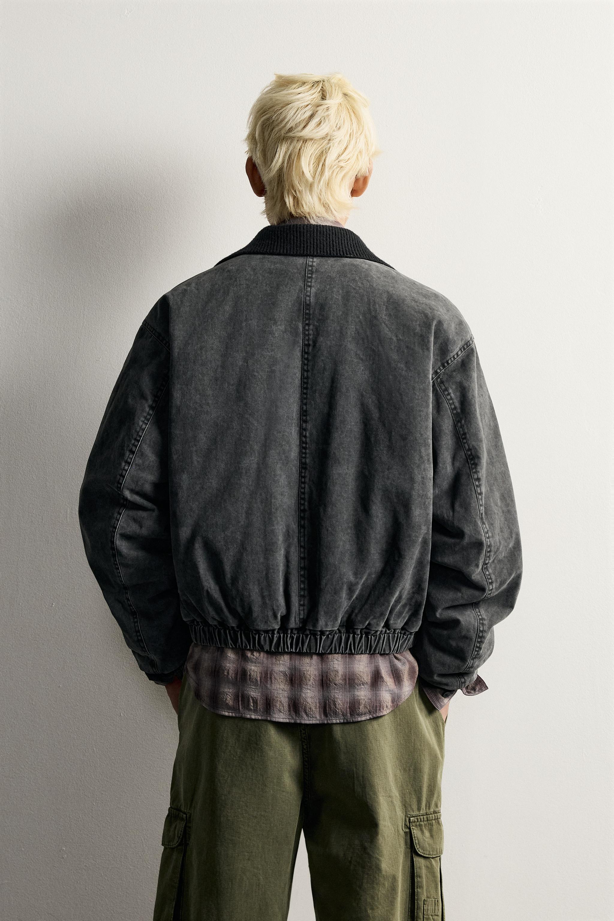 CROPPED FIT JACKET WITH KNIT COLLAR