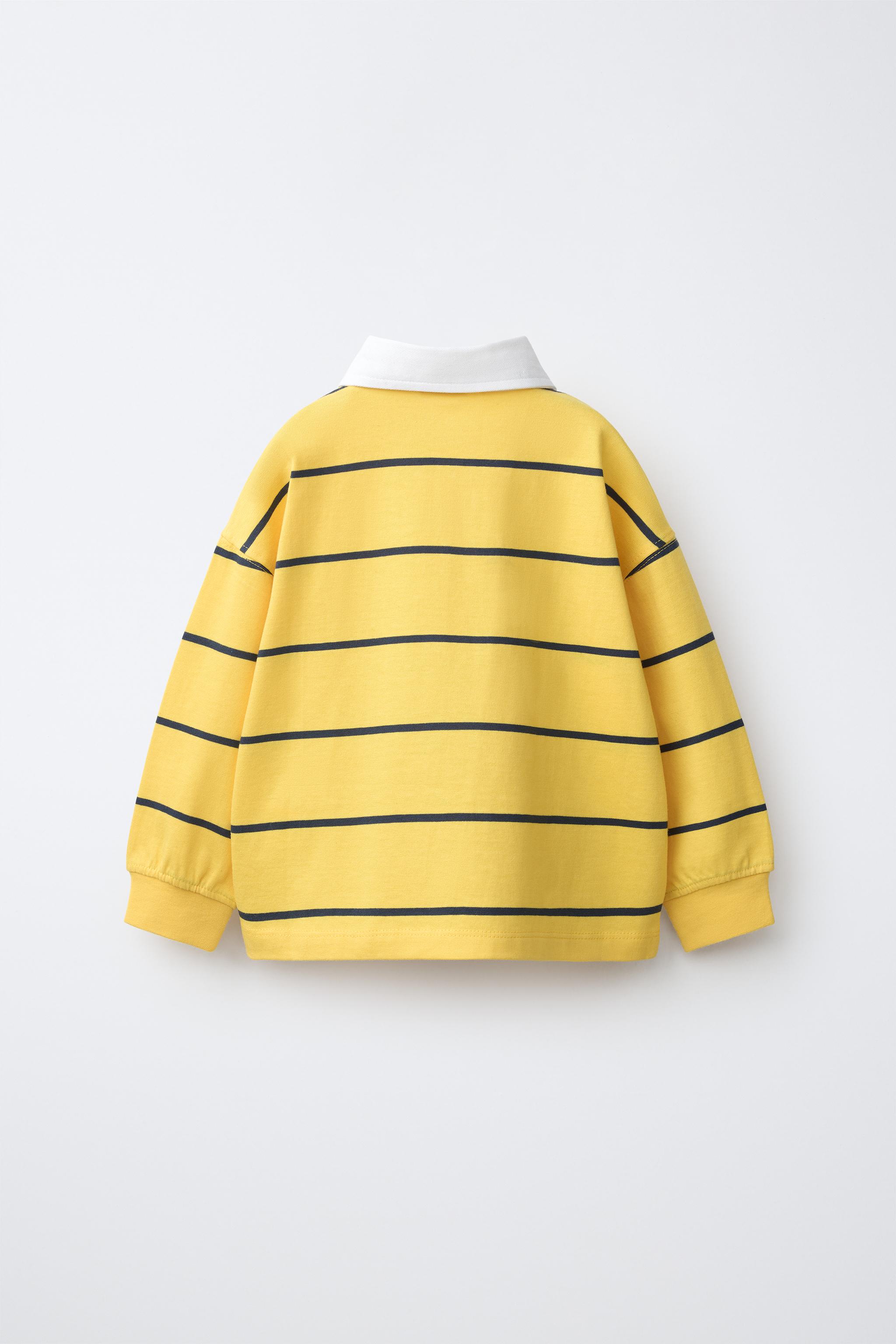 STRIPED TWILL COLLAR POLO SHIRT — Mid-yellow
