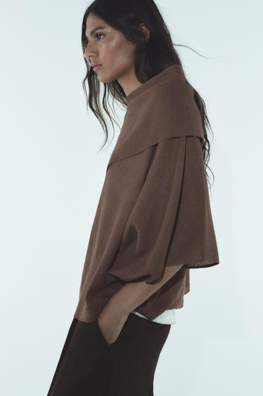 Zara SMOOTH KNIT LAYER TOP - Chocolate