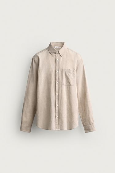 REGULAR FIT LINEN/COTTON SHIRT - Light beige by Zara