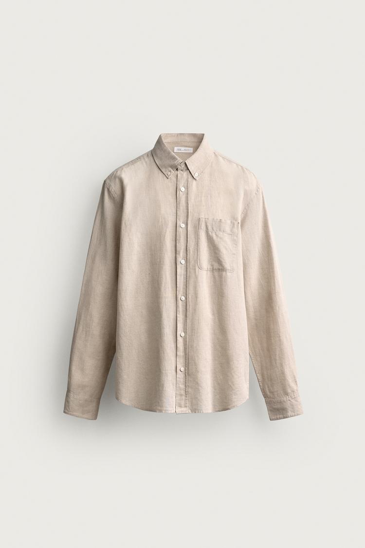 Camisa de lino y algodón de corte regular 7
