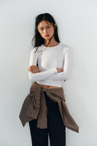 LONG SLEEVE COTTON T-SHIRT — White 1