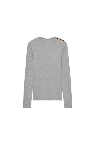 CAMISETA RIB BOTONES - Gris vigoré de Zara