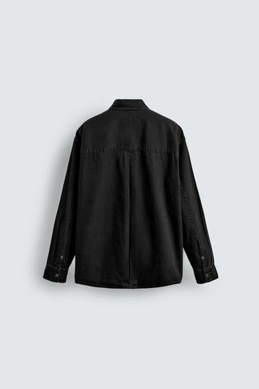 CAMISA LAVADA ALGODÓN - Negro de Zara