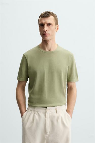 Zara REGULAR FIT KNIT T-SHIRT - Green