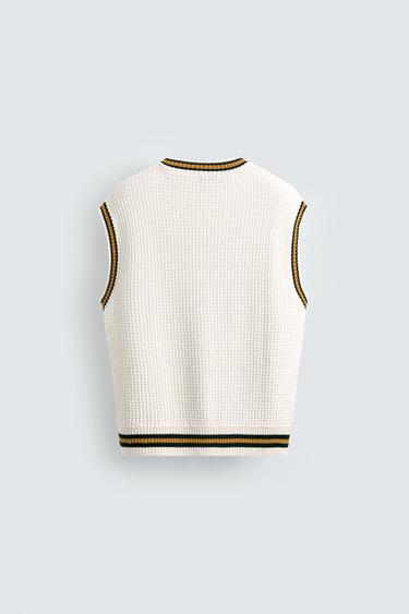 CHALECO TISSU BANDES CONTRASTE - Blanc de Zara - Image 7