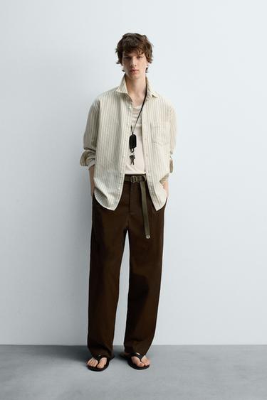 Zara LIMITED EDITION STRIPED SHIRT - Green / Ecru