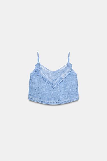 WASHED EFFECT TOP WITH CUTWORK EMBROIDERY - only one by Zara - Image 4
