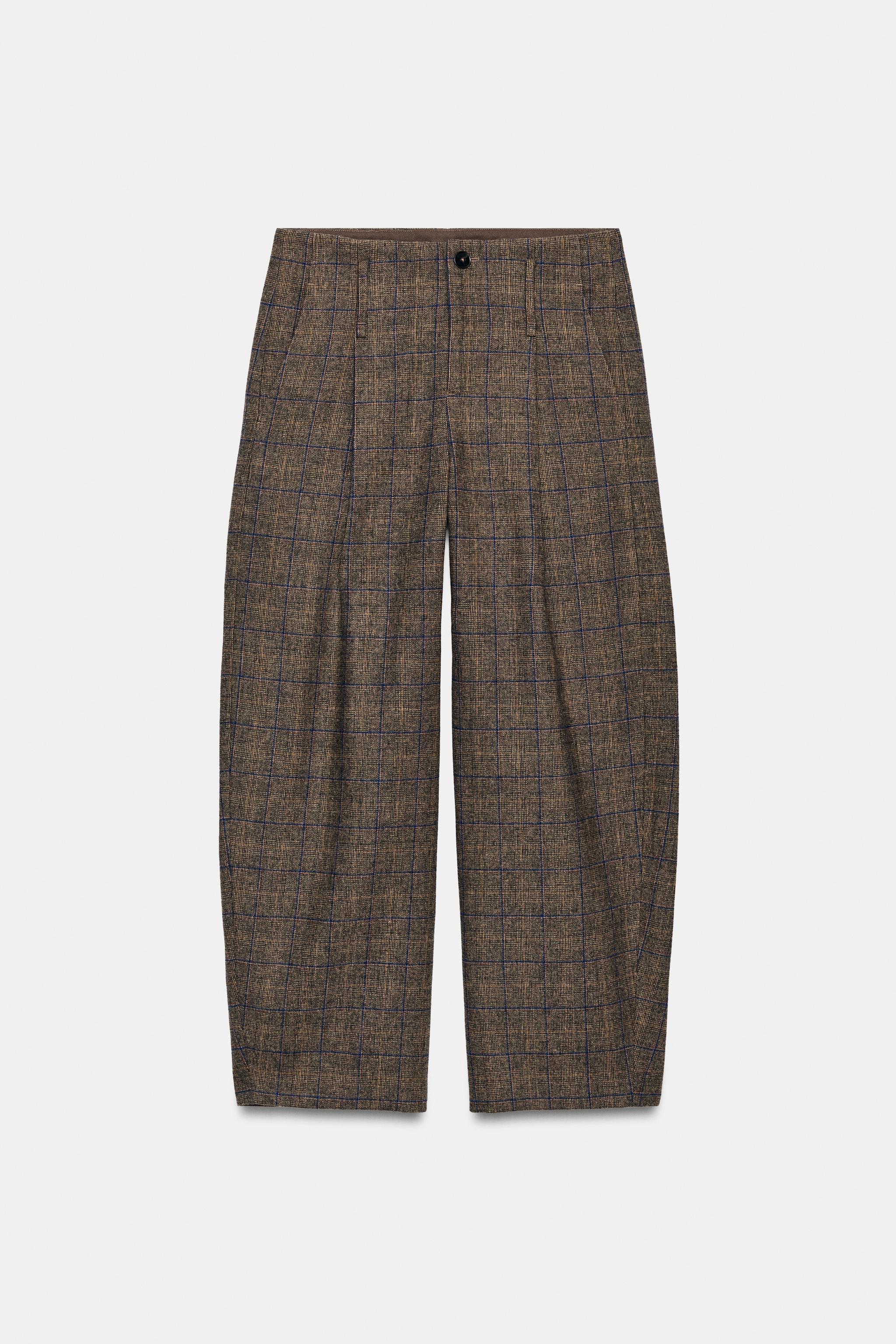 PANTALON BARREL CARREAUX AVEC LAINE ZW COLLECTION