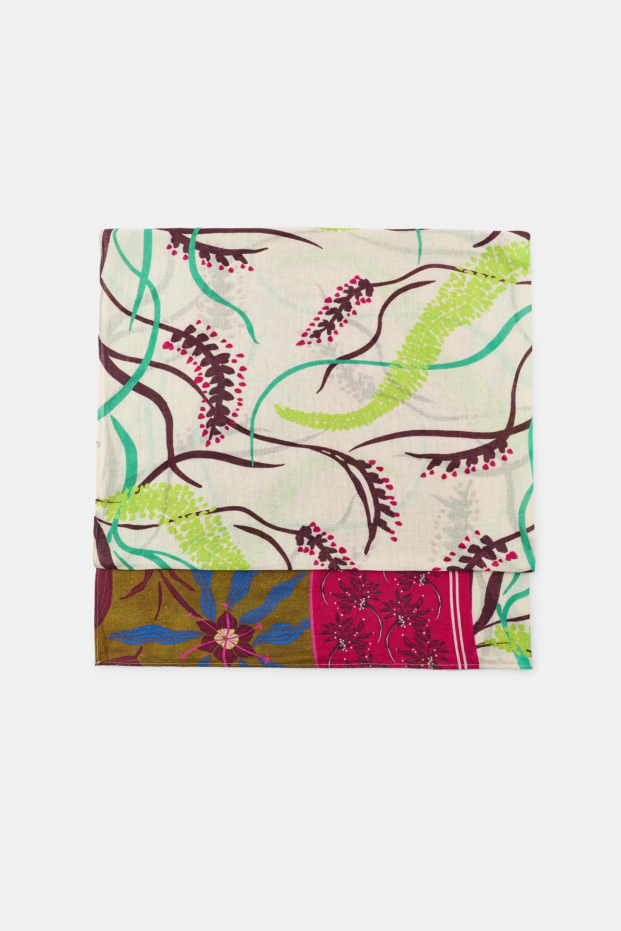 Женские аксессуары Zara LINEN BLEND PRINTED SCARF — фото 3